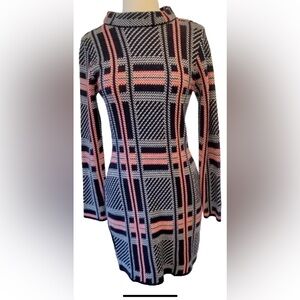 Venus Womens Thick Sweater Dress Blue Red White Plaid Long Sleeve Size Small
